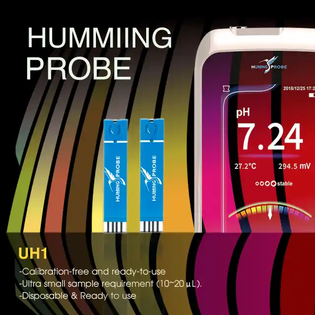 免校正微量拋棄式pH酸鹼檢測電極/蜂鳥探針可提供微升級的樣品測試/Humming Probe UH1/超極生技UltraE