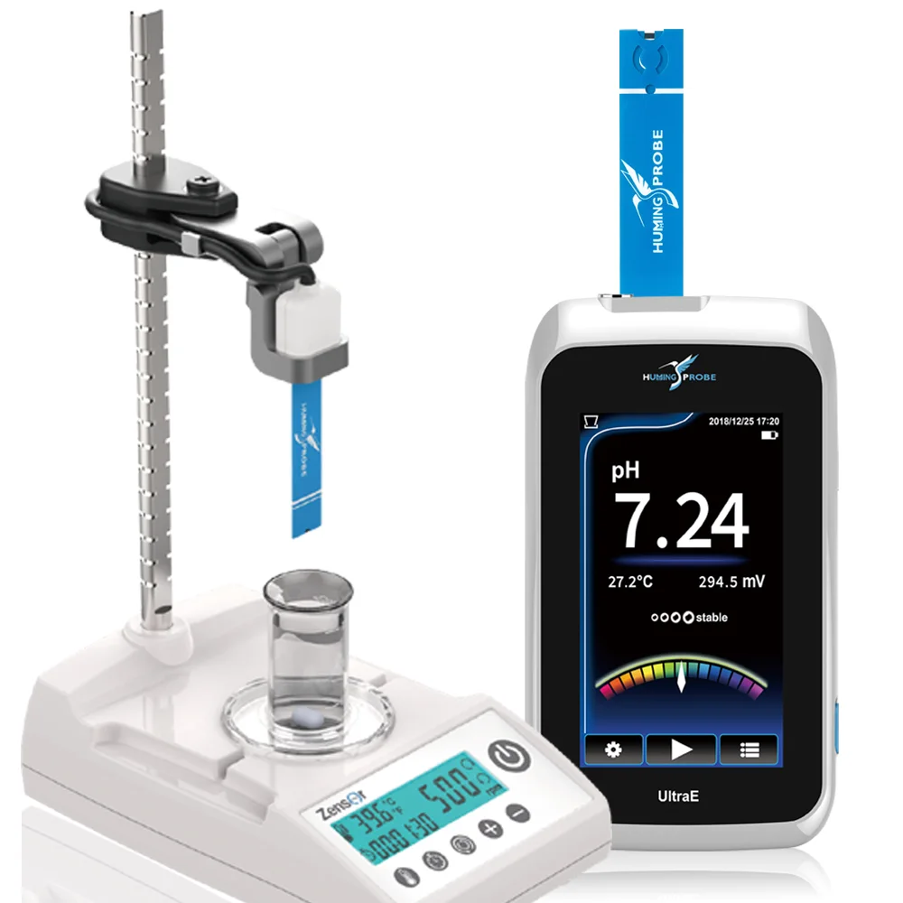 Calibration-free micro disposable pH meter/pH measurement system and variable frequency magnetic stirrer for continuous testing/Humming Probe UX100/UltraE 