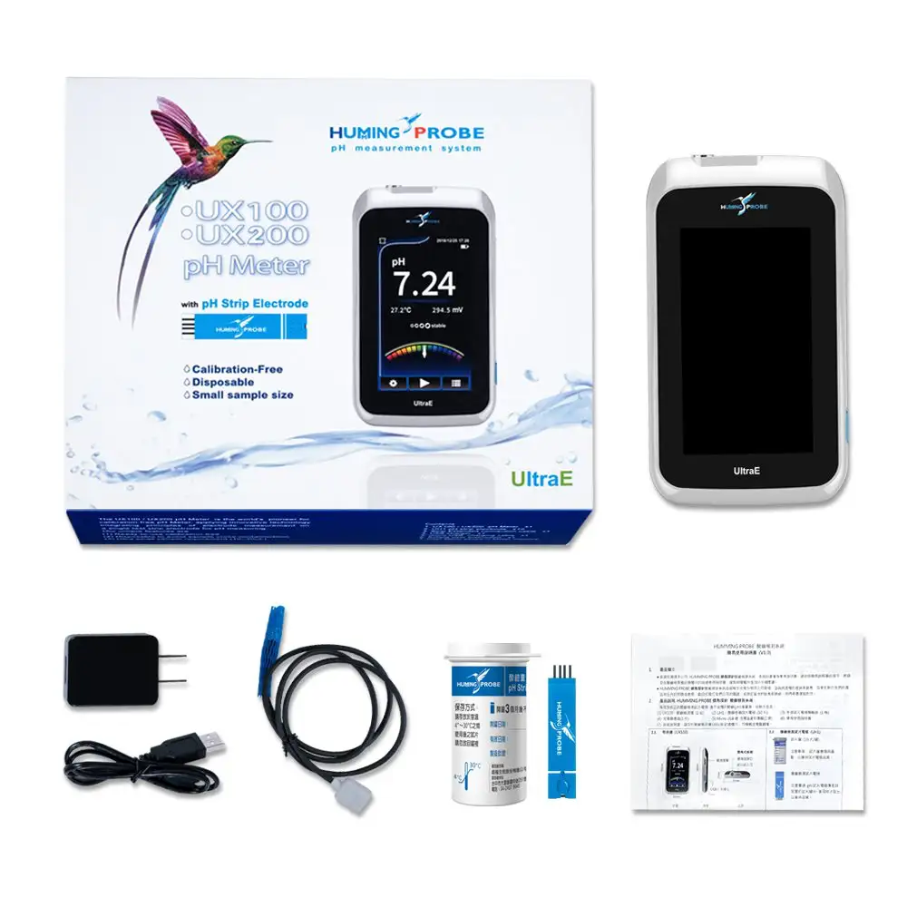 The unboxing & the contents of the calibration-free micro disposable pH meter/pH measurement system/Humming Probe UX100/UltraE
