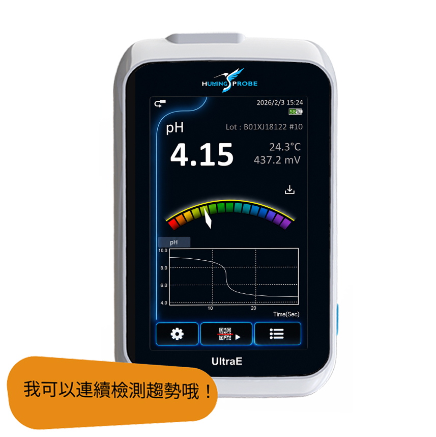 免校正微量拋棄式pH計酸鹼檢測儀連續檢測趨勢/蜂鳥探針Humming Probe UX150/超極生技UltraE